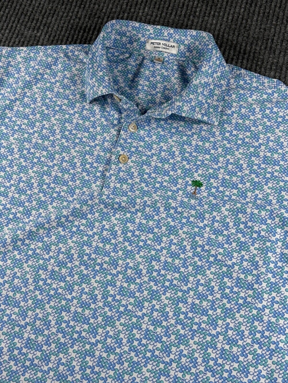 Peter Millar Summer Comfort Polo Men M Palmetto Golf Club 1892 Short Sleeve Blue
